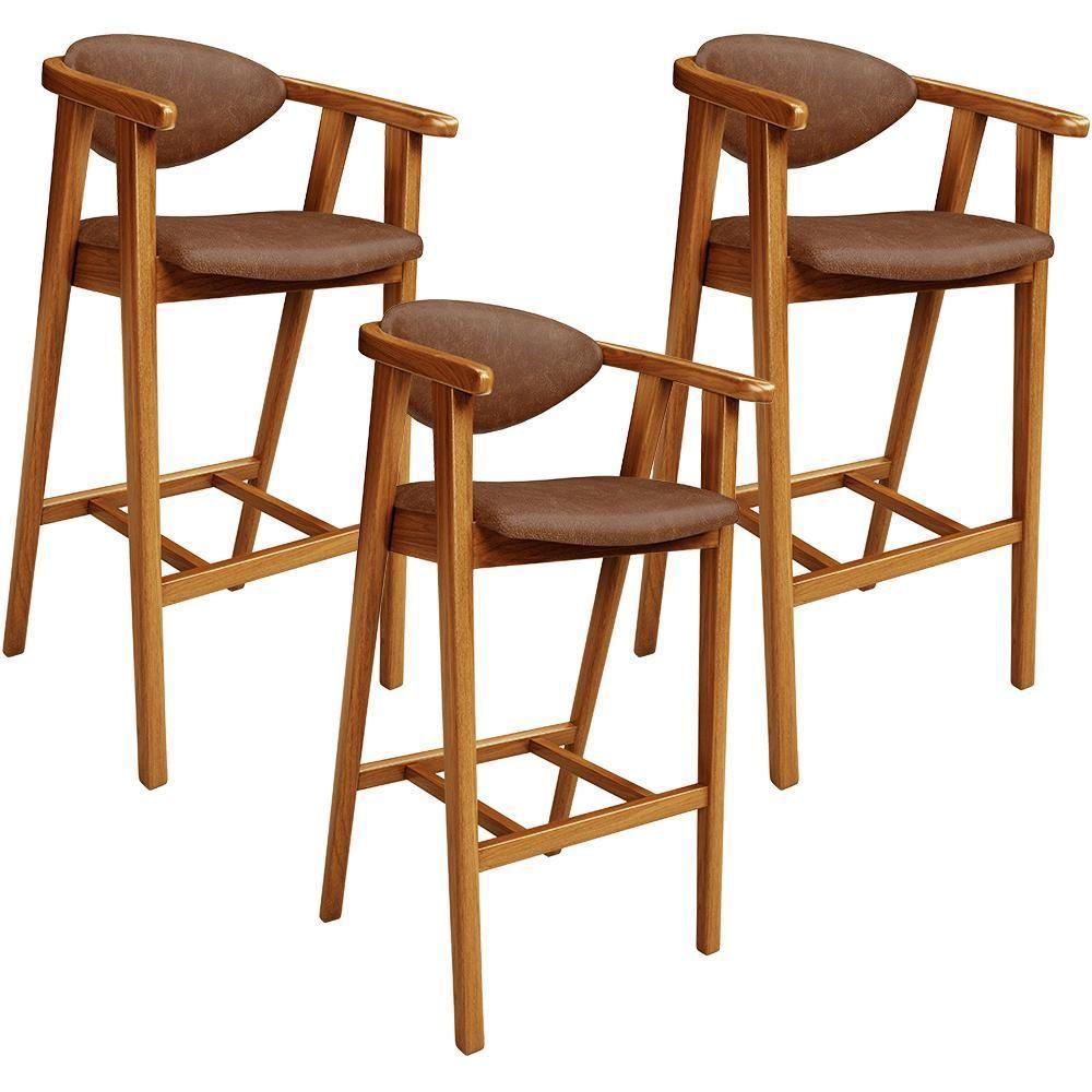 Kit 04 Banquetas Alta Cozinha Bancada Bar Sala De Jantar Fixa Cecília L02 Couríssimo Marrom - 1