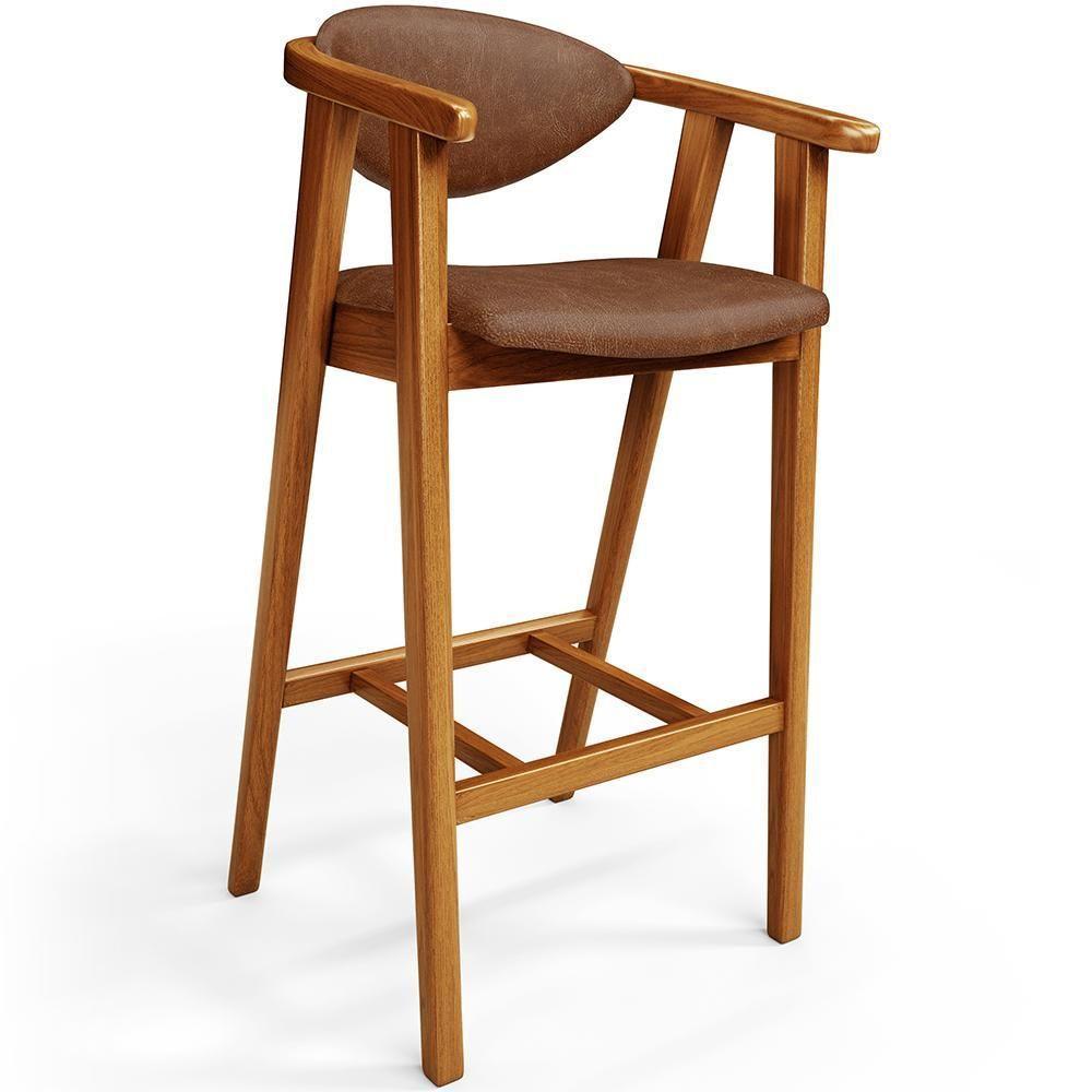 Kit 04 Banquetas Alta Cozinha Bancada Bar Sala De Jantar Fixa Cecília L02 Couríssimo Marrom - 5