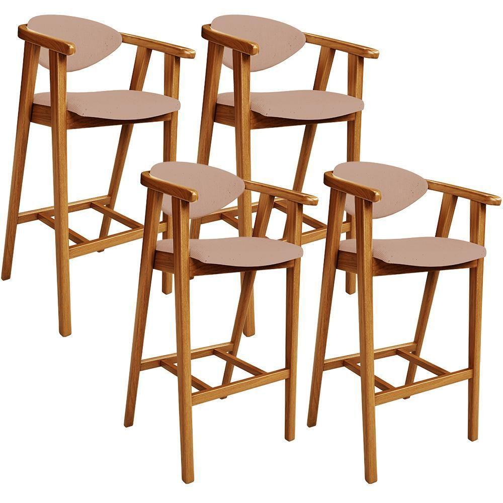 Kit 04 Banquetas Alta Para Cozinha Bancada Bar Sala De Jantar Fixa Cecília L02 Linho Rosê - 1