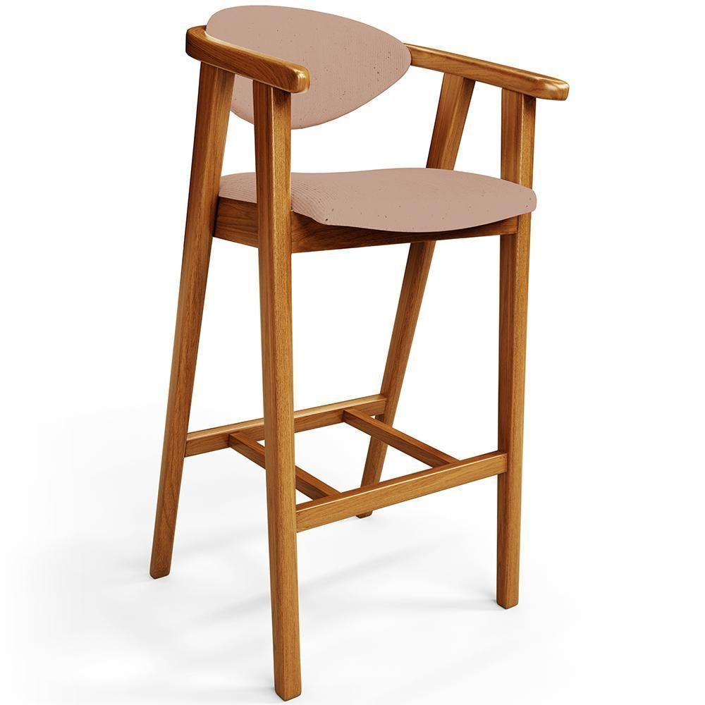 Kit 04 Banquetas Alta Para Cozinha Bancada Bar Sala De Jantar Fixa Cecília L02 Linho Rosê - 5