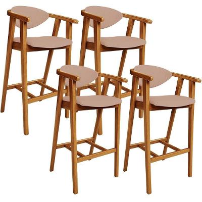 Kit 04 Banquetas Alta Para Cozinha Bancada Bar Sala De Jantar Fixa Cecília L02 Linho Rosê