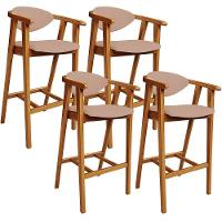 Kit 04 Banquetas Alta Para Cozinha Bancada Bar Sala De Jantar Fixa Cecília L02 Linho Rosê - 1