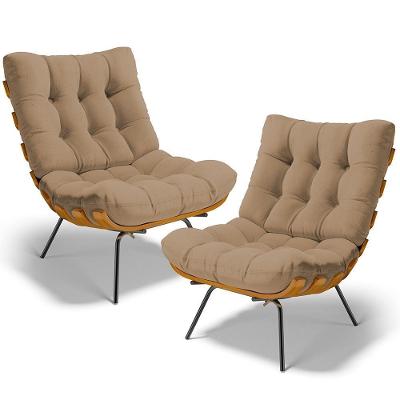 Kit 2 Poltronas Decorativas Costela L02 Sala de Estar Linho Bege Lyam Decor
