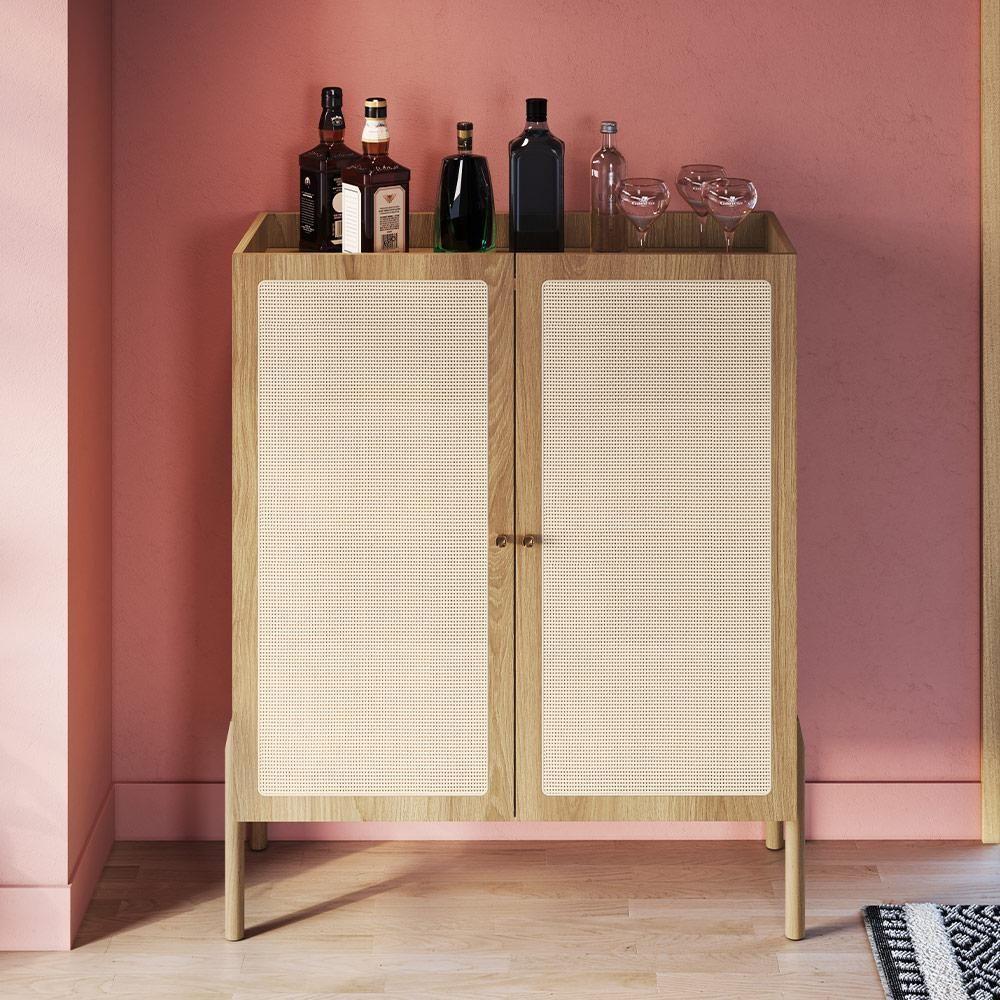 Armário Bar Para Sala 2 Portas 93cm Pés Madeira Moss A03 Hanover Roble - 2