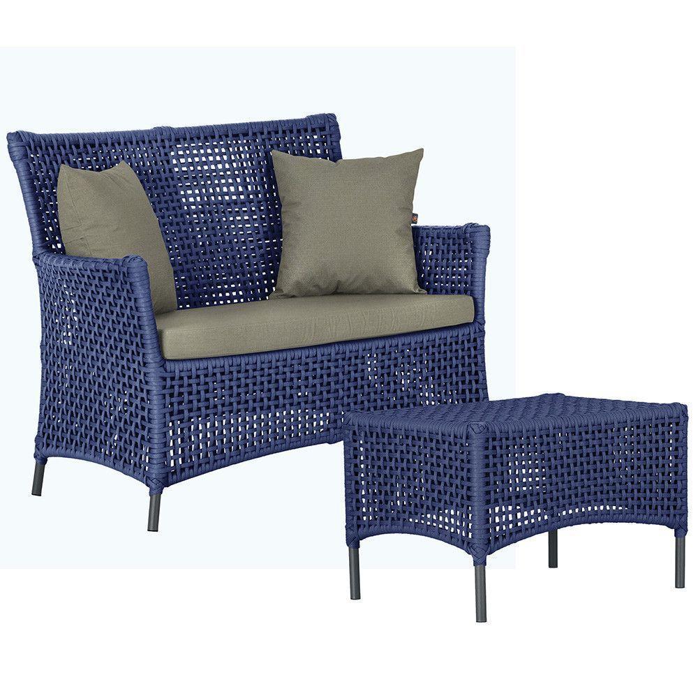 1 Sofá E Mesa Igapó Alumínio Preta Corda Náutica E8 Trama Azul - 1