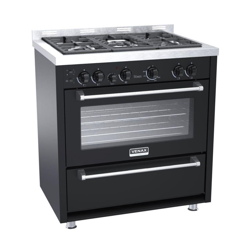 Fogão 5 Bocas Venax Temis A Gás Mesa De Inox 127V Preto - 2