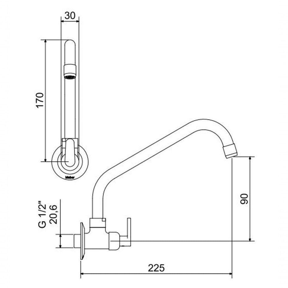 Torneira Para Cozinha De Parede Bica Móvel 1165 Uni Meber - 1