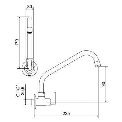 Torneira Para Cozinha De Parede Bica Móvel 1165 Uni Meber