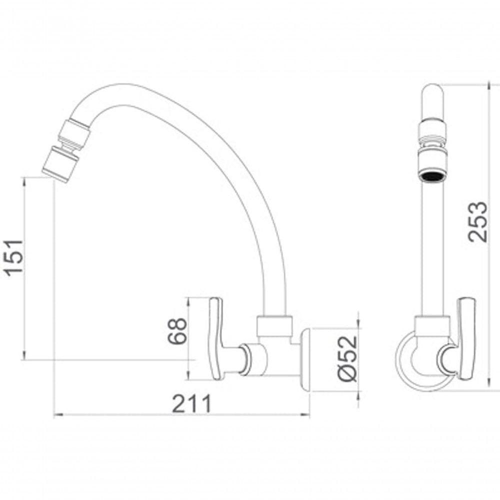 Torneira Para Cozinha De Parede Com Bica Móvel One Cromado 1/2 - 3