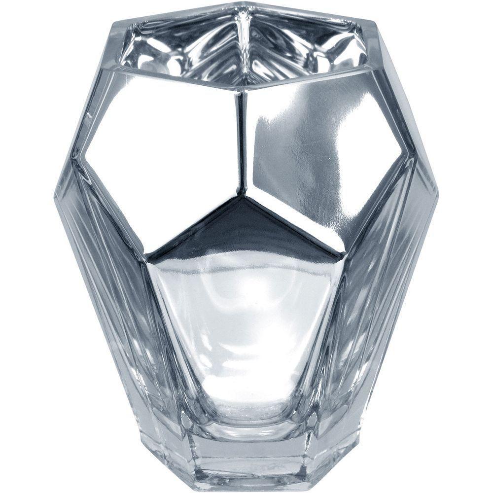 Vaso Decorativo Enfeite Casa Geométrico Home&co Vidro 20x17x17cm Prata - 1