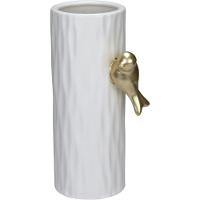 Vaso Decorativo Enfeite Casa Aparador Home&co Com Pássaro Cerâmica 20x10x10cm Branco - 1