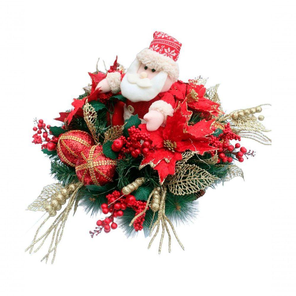 Decoração Arranjo De Mesa Natal Papai Noel Luzes Leds 60cm - 4