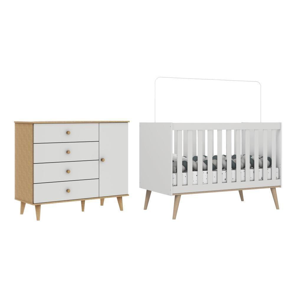 Quarto De Bebê Berço 3 Em 1 Retrô Ludmila Cômoda Com Fraldário Ligia Off White Carolina Baby - 1