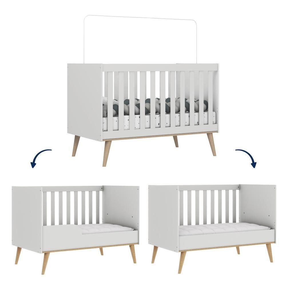 Quarto De Bebê Berço 3 Em 1 Retrô Ludmila Cômoda Com Fraldário Ligia Off White Carolina Baby - 2