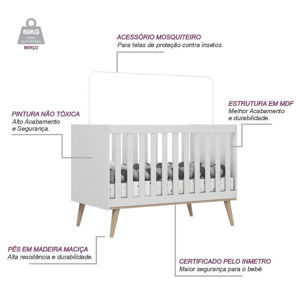 Quarto De Bebê Berço 3 Em 1 Retrô Ludmila Cômoda Com Fraldário Ligia Off White Carolina Baby - 4