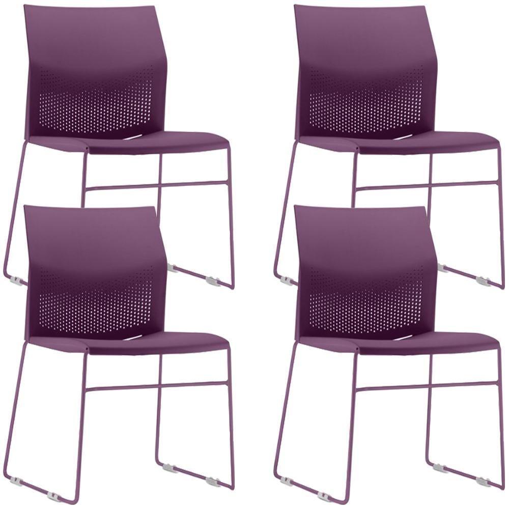 Kit 04 Cadeiras Empilhável Fixa Link F02 Base Aço Roxo - Lyam Decor - 1