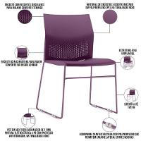Kit 04 Cadeiras Empilhável Fixa Link F02 Base Aço Roxo - Lyam Decor - 3