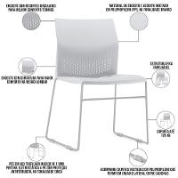 Kit 06 Cadeiras Empilhável Fixa Link F02 Base Aço Cinza Branco - Lyam Decor - 3