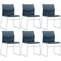 Kit 06 Cadeiras Empilhável Fixa Link F02 Base Aço Cinza Azul - Lyam Decor - 1