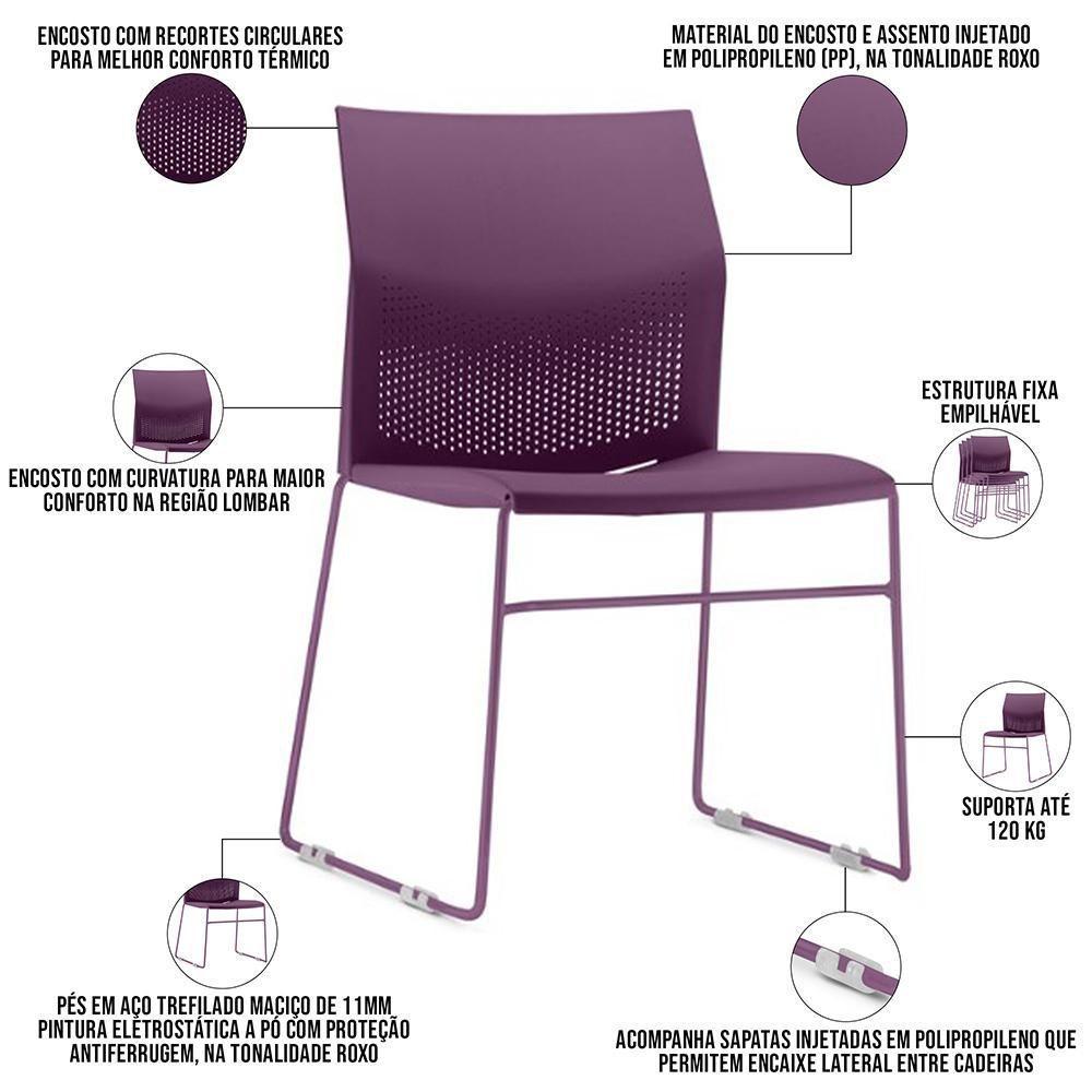 Kit 06 Cadeiras Empilhável Fixa Link F02 Base Aço Roxo - Lyam Decor - 3