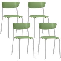 Kit 04 Cadeiras Empilhável Fixa Atom F02 Base Aço Cinza Verde - Lyam Decor - 1