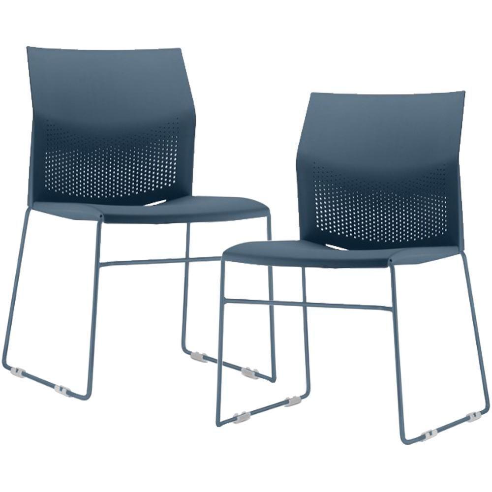 Kit 02 Cadeiras Empilhável Fixa Link F02 Base Aço Azul - Lyam Decor - 1
