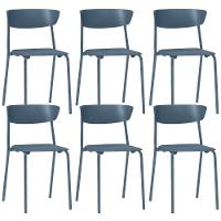 Kit 06 Cadeiras Empilhável Fixa Atom F02 Base Aço Azul - Lyam Decor - 1