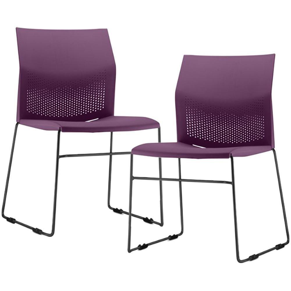 Kit 02 Cadeiras Empilhável Fixa Link F02 Base Aço Preta Roxo - Lyam Decor - 1