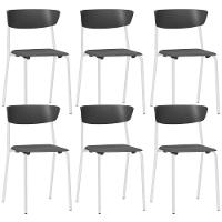 Kit 06 Cadeiras Empilhável Fixa Atom F02 Base Aço Branco Preto - Lyam Decor - 1