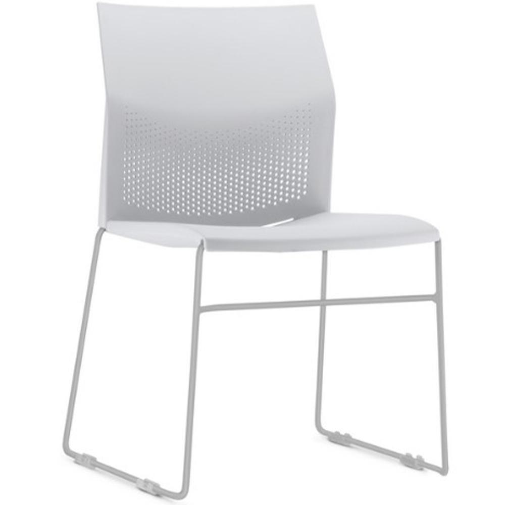 Cadeira Empilhável Fixa Link F02 Base Aço Cinza Branco - Lyam Decor - 1