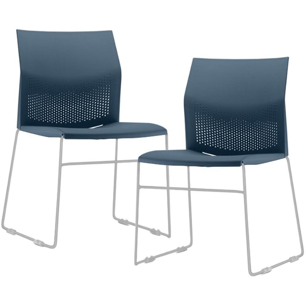 Kit 02 Cadeiras Empilhável Fixa Link F02 Base Aço Cinza Azul - Lyam Decor - 1
