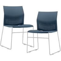 Kit 02 Cadeiras Empilhável Fixa Link F02 Base Aço Cinza Azul - Lyam Decor - 1