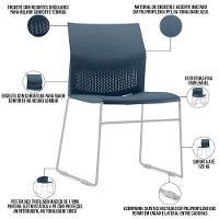 Kit 02 Cadeiras Empilhável Fixa Link F02 Base Aço Cinza Azul - Lyam Decor - 3