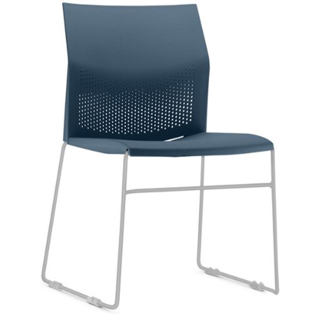 Cadeira Empilhável Fixa Link F02 Base Aço Cinza Azul - Lyam Decor - 1