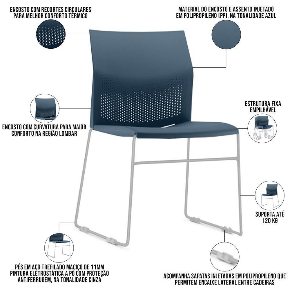 Cadeira Empilhável Fixa Link F02 Base Aço Cinza Azul - Lyam Decor - 3