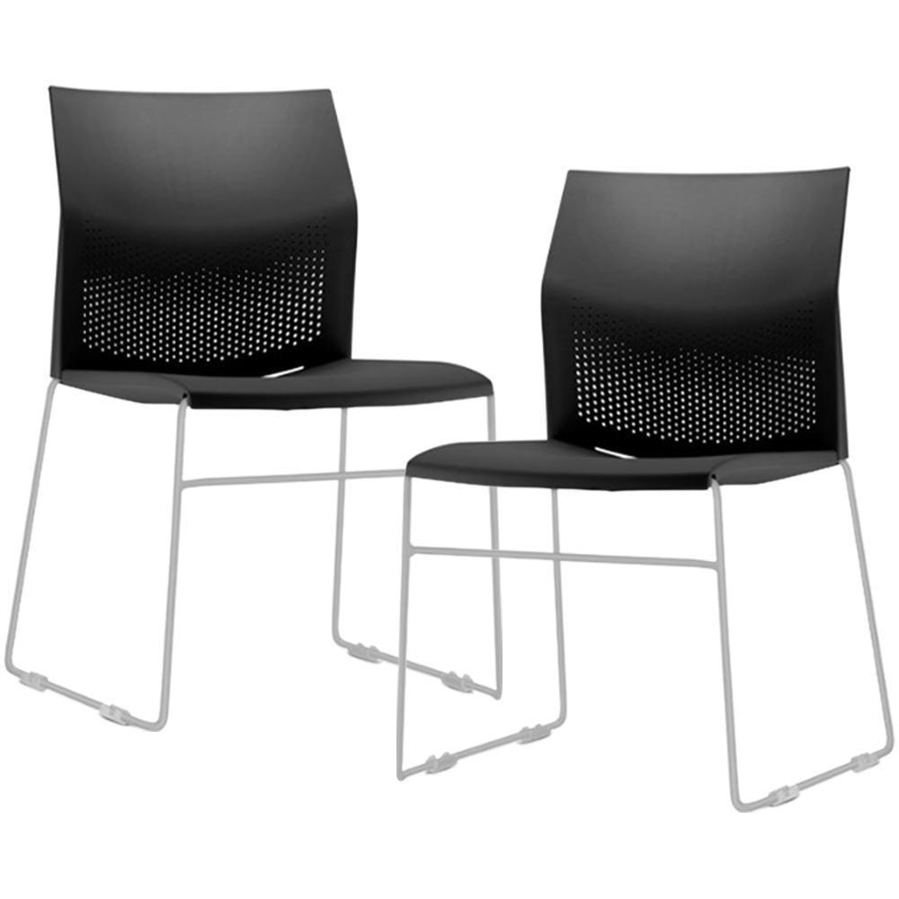 Kit 02 Cadeiras Empilhável Fixa Link F02 Base Aço Cinza Preto - Lyam Decor - 1