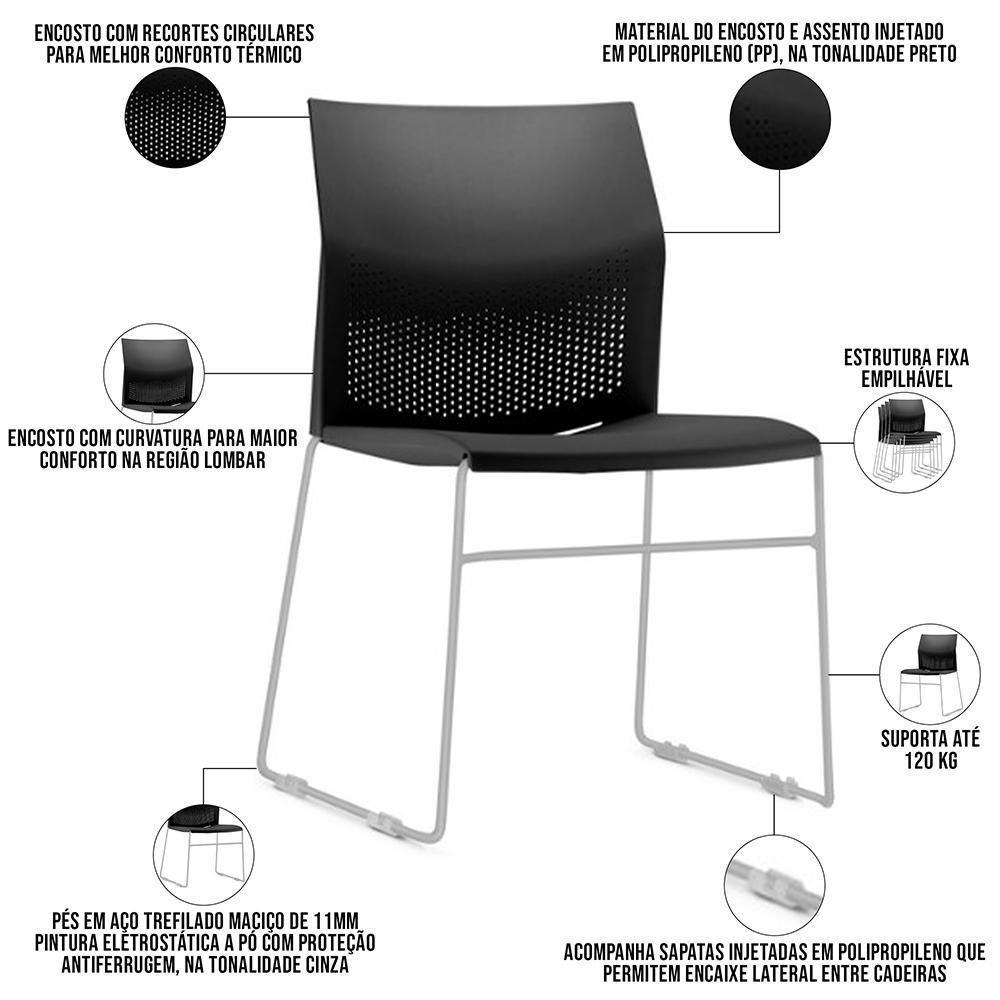Kit 02 Cadeiras Empilhável Fixa Link F02 Base Aço Cinza Preto - Lyam Decor - 2
