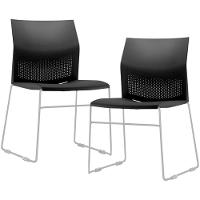 Kit 02 Cadeiras Empilhável Fixa Link F02 Base Aço Cinza Preto - Lyam Decor - 1