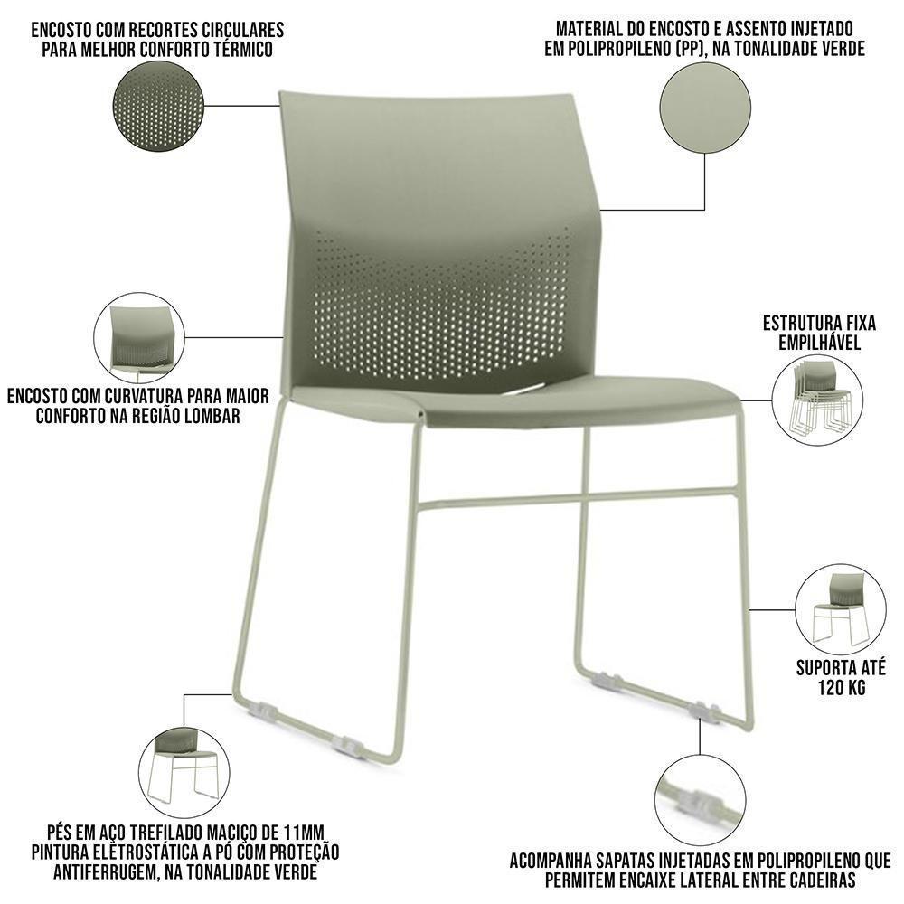 Cadeira Empilhável Fixa Link F02 Base Aço Verde - Lyam Decor - 3