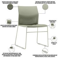 Cadeira Empilhável Fixa Link F02 Base Aço Verde - Lyam Decor - 3