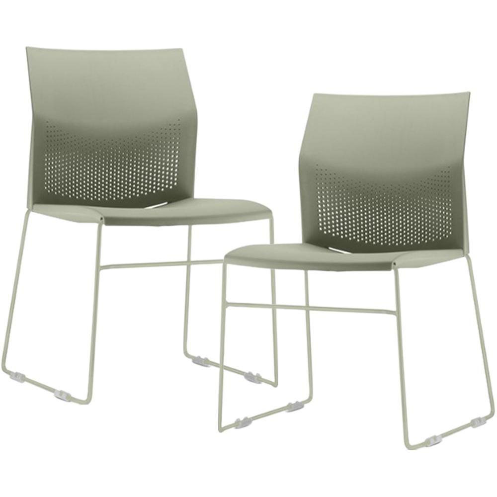 Kit 02 Cadeiras Empilhável Fixa Link F02 Base Aço Verde - Lyam Decor - 1