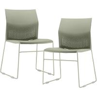 Kit 02 Cadeiras Empilhável Fixa Link F02 Base Aço Verde - Lyam Decor - 1