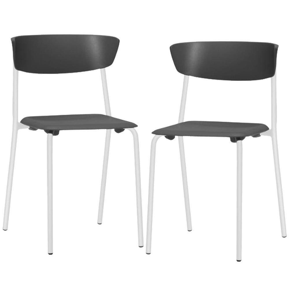 Kit 02 Cadeiras Empilhável Fixa Atom F02 Base Aço Branco Preto - Lyam Decor - 1