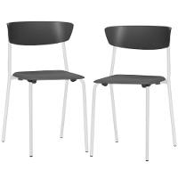 Kit 02 Cadeiras Empilhável Fixa Atom F02 Base Aço Branco Preto - Lyam Decor - 1