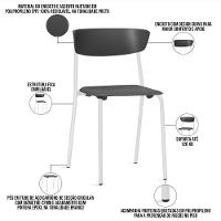 Kit 02 Cadeiras Empilhável Fixa Atom F02 Base Aço Branco Preto - Lyam Decor - 3