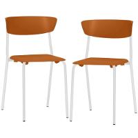 Kit 02 Cadeiras Empilhável Fixa Atom F02 Base Aço Branco Laranja - Lyam Decor - 1