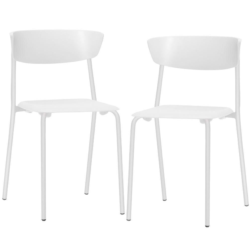 Kit 02 Cadeiras Empilhável Fixa Atom F02 Base Aço Branco - Lyam Decor - 1