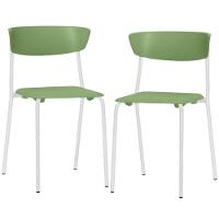 Kit 02 Cadeiras Empilhável Fixa Atom F02 Base Aço Branco Verde - Lyam Decor - 1