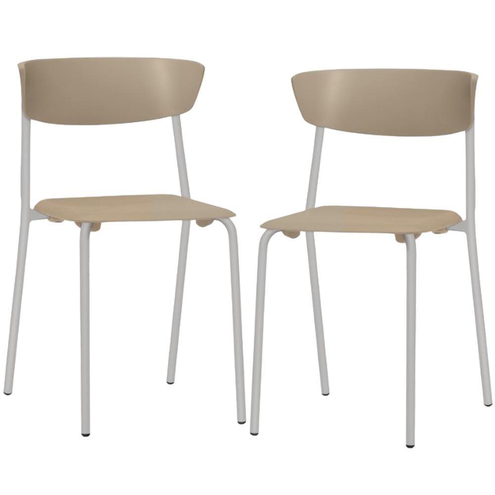 Kit 02 Cadeiras Empilhável Fixa Atom F02 Base Aço Cinza Nude - Lyam Decor - 1
