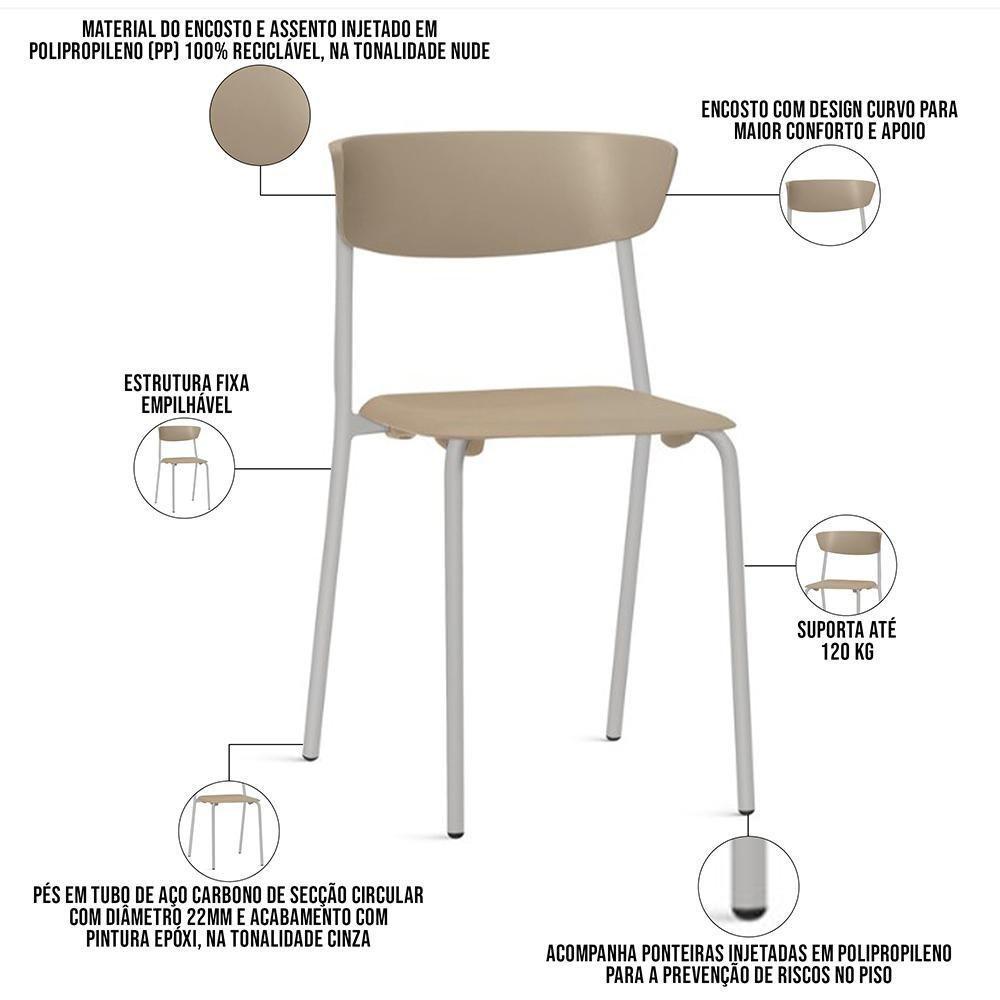 Kit 02 Cadeiras Empilhável Fixa Atom F02 Base Aço Cinza Nude - Lyam Decor - 3
